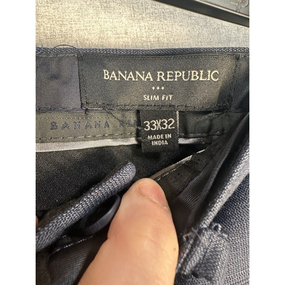 Banana Republic Pants Flat Front Glen Check Slim Fit Grey Blue Chino 33 X 32” - Picture 2 of 7